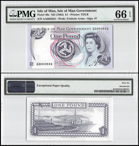 Isle of Man 1 Pound, ND 1983, P-40c, Queen Elizabeth II, PMG 66