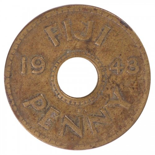 Fiji 1 Penny Coin, 1943, KM #7a, VF-Very Fine, King George VI