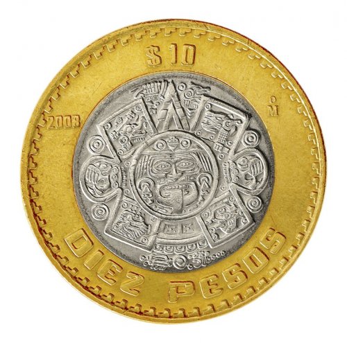 Mexico 10 Pesos Coin, 2008-2013, KM #616, Mint, Mythology, Coat of Arms