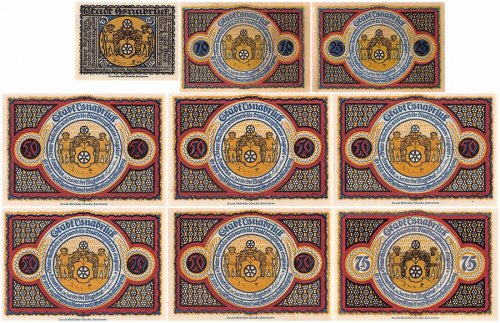Osnabrueck 5-75 Pfennig 9 Pieces Notgeld Set, 1921, Mehl #1032, UNC