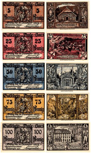 Thale 5-100 Pfennig 5 Pieces Notgeld Set, 1921, Mehl #1320.4, UNC