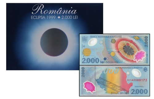 Romania 2,000 Lei Banknote, 1999, P-111b, UNC, Polymer, Original Folder