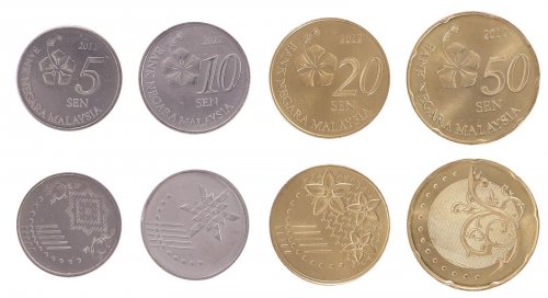 Malaysia 5 - 50 Sen, 4 Piece Coin Set, 2012, KM # 201 - 204, Mint, Flower