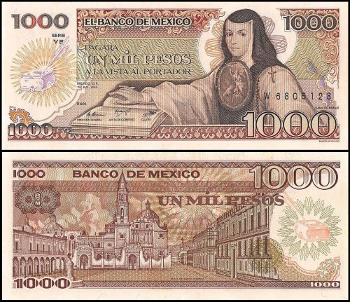 Mexico 1,000 Pesos Banknote, 1985, P-85, UNC, Series-YF