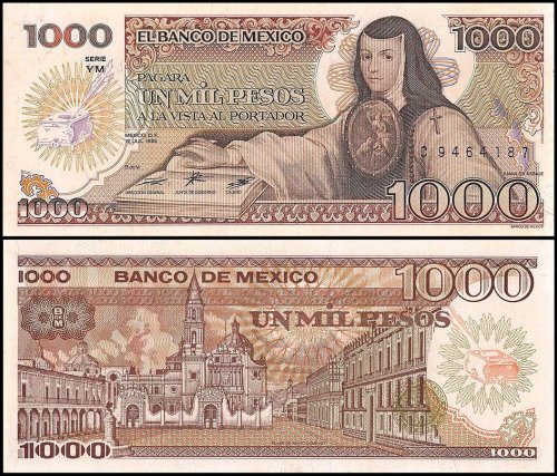 Mexico 1,000 Pesos Banknote, 1985, P-85, UNC, Series-YM