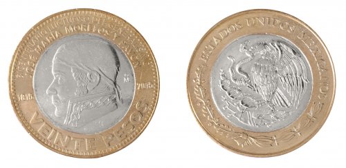 Mexico 20 Pesos Coin, 2015, KM #987, Mint, Commemorative, Jose Maria Morelos y Pavon, Coat of Arms