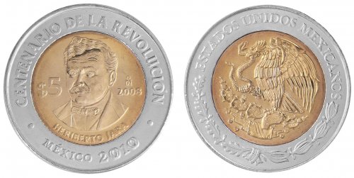 Mexico 5 Pesos Coin, 2008, KM # 901, Mint, Centenary of Revolution, Heriberto Jara