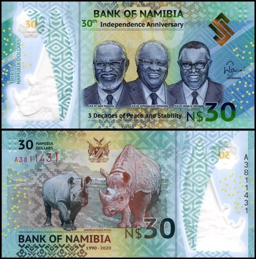 Namibia 30 Namibia Dollars Banknote, 2020, P-18, UNC, Commemorative, Polymer