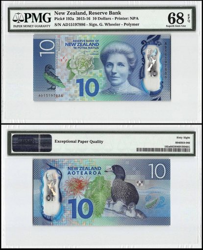 New Zealand 10 Dollars, 2015, P-192a, Polymer, PMG 68