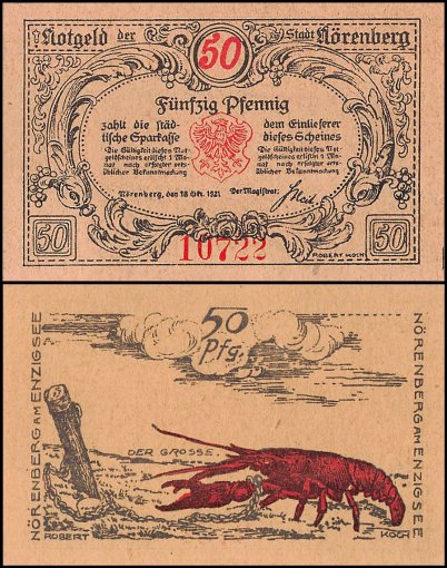 Noerenberg in Pommern 50 Pfennig Notgeld, 1921, Mehl #979.37a, UNC