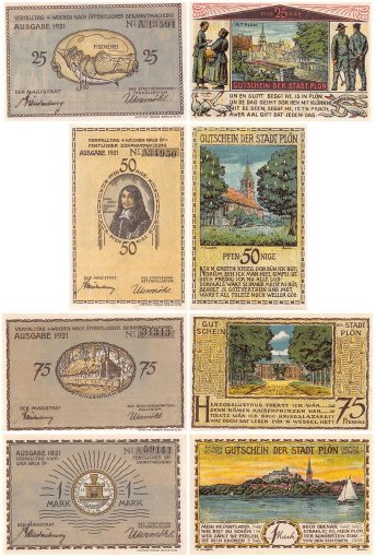 Ploen 25 Pfennig - 1 Mark 4 Pieces Notgeld Set, 1921, Mehl #1064.1, UNC