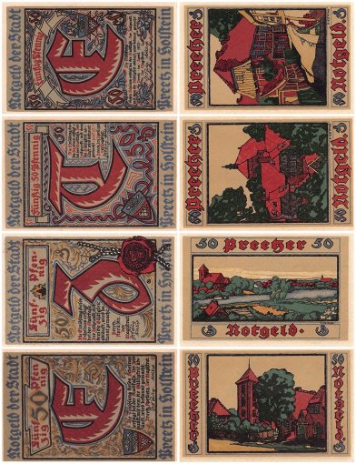 Preetz 50 Pfennig 4 Pieces Notgeld Set, 1921, Mehl #1071.3, UNC
