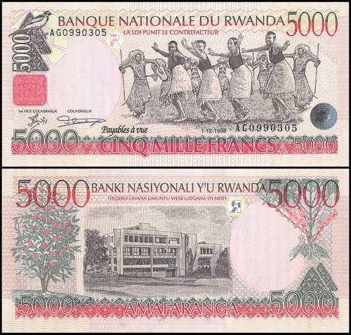 Rwanda 5,000 Francs Banknote, 1998, P-28a, UNC