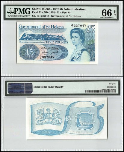 Saint - St. Helena 5 Pounds, 1998, P-11a, Queen Elizabeth II, PMG 66