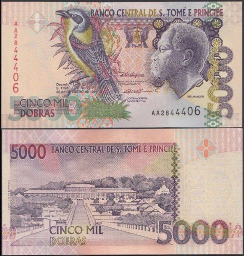 Saint Thomas & Prince 5,000 Dobras Banknote, 1996, P-65a, UNC