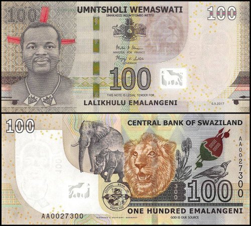 Swaziland - Eswatini 100 Emalangeni Banknote, 2017, P-New, UNC, King Mswati III