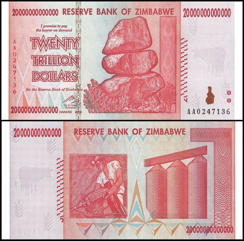 Zimbabwe 20 Trillion Dollars, 2008, P-89, UNC