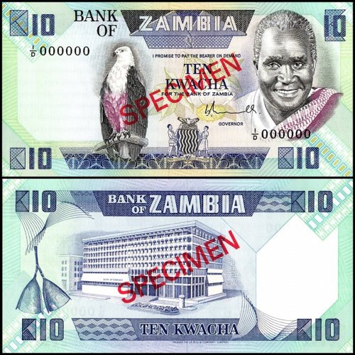 Zambia 10 Kwacha Banknote, 1980-1988 ND, P-26as, UNC, Specimen