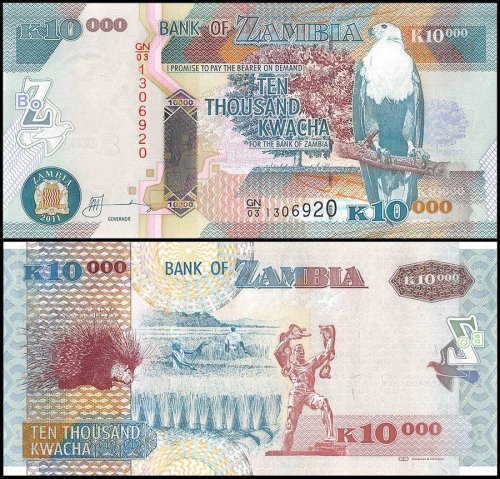 Zambia 10,000 Kwacha Banknote, 2011, P-46g, UNC
