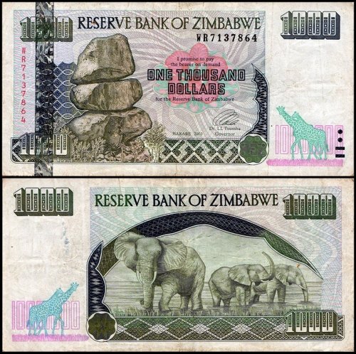 Zimbabwe 1,000 Dollars Banknote, 2003, P-12b, Used