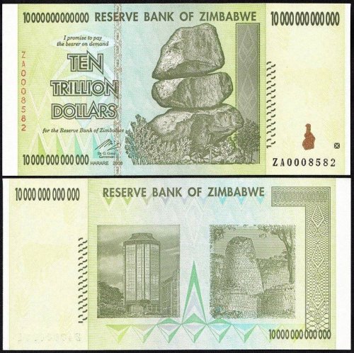 Zimbabwe 10 Trillion Dollars Banknote, 2008, P-88, UNC, Replacement