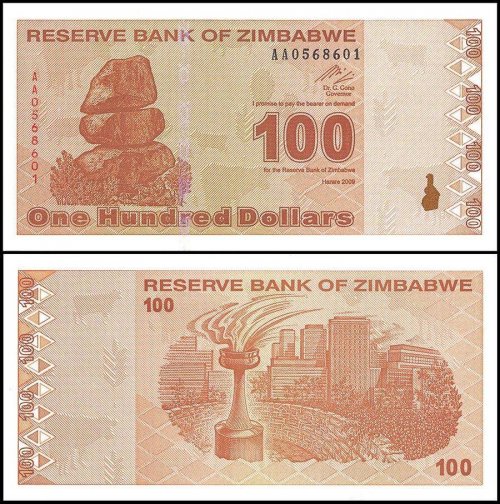 Zimbabwe 100 Dollars Banknote, 2009, P-97, UNC