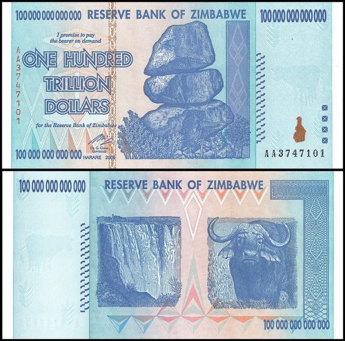Zimbabwe 100 Trillion Dollars Banknote, 2008, AA, P-91, UNC