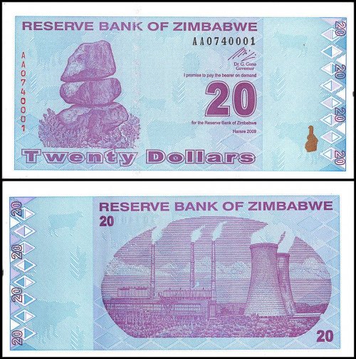 Zimbabwe 20 Dollars Banknote, 2009, P-95, UNC