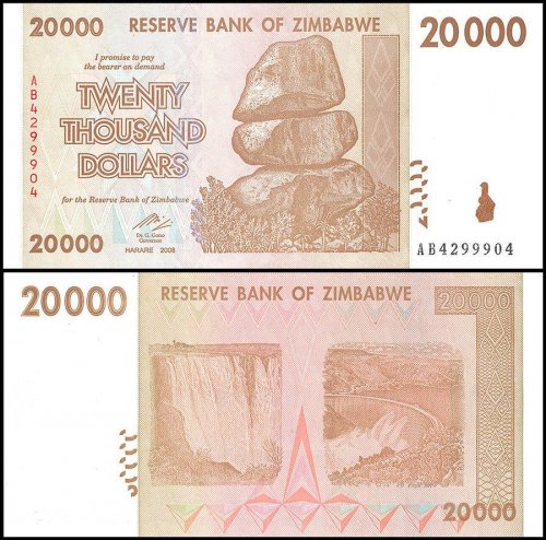 Zimbabwe 20,000 Dollars Banknote, 2008, P-73, UNC