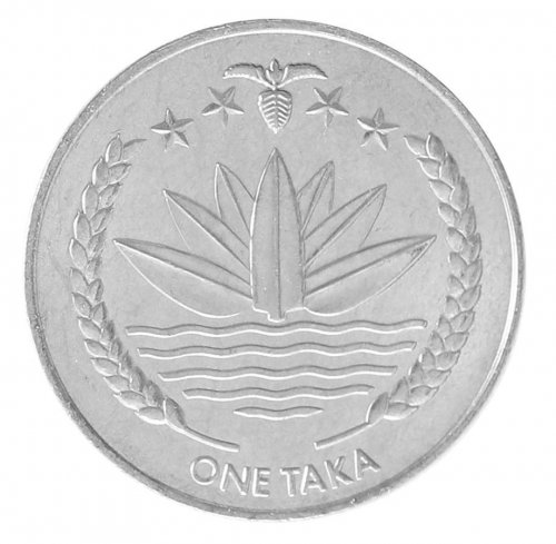 Bangladesh 1 Taka, 3.25 g Stainless Steel Coin, 2010, KM # 32, Mint, Water Lily