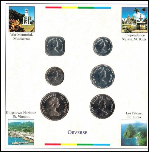 Eastern Caribbean 1 Cent - 1 Dollar 6 Pieces Coin Set, 2000, Mint,Banana Madonna