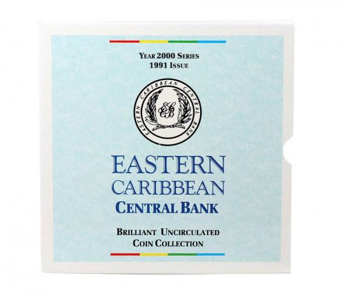 Eastern Caribbean 1 Cent - 1 Dollar 6 Pieces Coin Set, 2000, Mint, Flags, QEII
