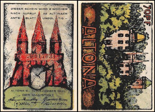 Germany 20 - 80 Pfennig Notgeld 6 Pieces (PCS) Set,1921,UNC,Altona Stadt,Hamburg
