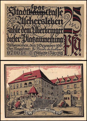 Germany 25 - 75 Pfennig Notgeld 5 Pieces (PCS) Set, 1921, UNC,Aschersleben Stadt