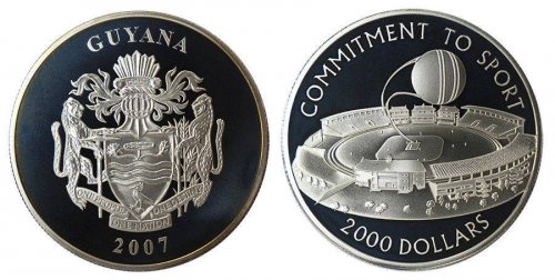 Guyana $2,000 (2000) Dollars, 28 g Silver Proof Coin,2007,Mint,Sports Commitment