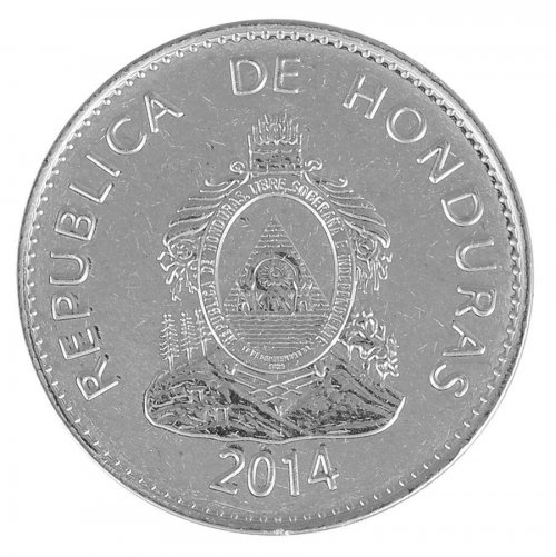 Honduras 50 Centavos 5 g Nickel Plated Steel Coin, 2014, Mint,KM # 84a,Coat Arms
