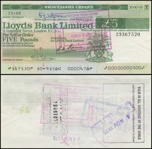 London Lloys Bank Limited 5-20 Pounds  3 Pieces Travelers Cheque Set, 2000s, UNC