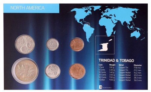 Trinidad & Tobago 1 Cent - 1 Dollar 6 Coin Set, 1979-2012,KM # 29-33,Mint,Holder