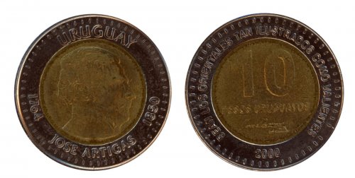 Uruguay 10 Centesimos - 10 Pesos 7 Pieces - PCS Coin Set, 1994-2000, Mint,Folder