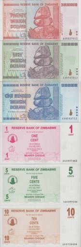 Zimbabwe 1 Cent-$100 Trillion Dollars, 66 PCS Full Complete Set , 2006-2009, UNC