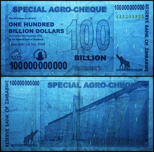 Zimbabwe 100 Billion Dollars Banknote, 2008, P-64, USED