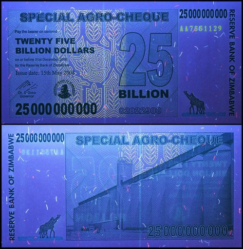 Zimbabwe 25 Billion Dollars Banknote, 2008, P-62, USED