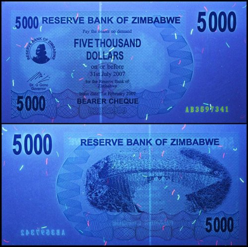 Zimbabwe 5,000 (5000) Dollars Banknote, 2007, P-45, USED
