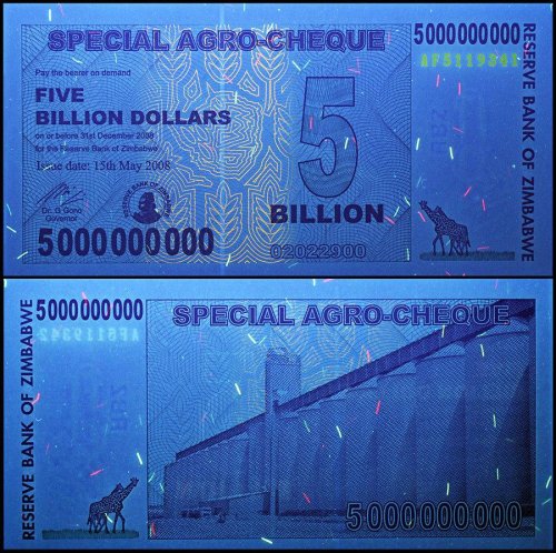 Zimbabwe 5 Billion Dollars Banknote, 2008, P-61, USED