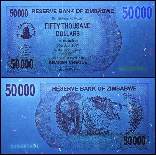 Zimbabwe 50,000 (50000) Dollars Banknote, 2007, P-47, USED