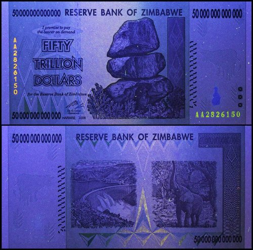 Zimbabwe 50 Trillion Dollars, AA/2008, P-90, USED, 50 & 100 Trillion Series