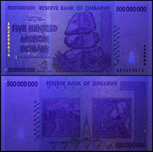 Zimbabwe 500 Million Dollars, AA/2008, P-82, USED, 50 & 100 Trillion Series