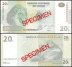 Democratic Republic of Congo 20 Francs Banknote, 2003, P-94s, UNC, Specimen
