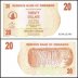 Zimbabwe 20 Dollars Bearer Cheque, 2006, P-40, UNC