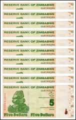 Zimbabwe 5 Dollars Banknote, 2009, P-93, Used